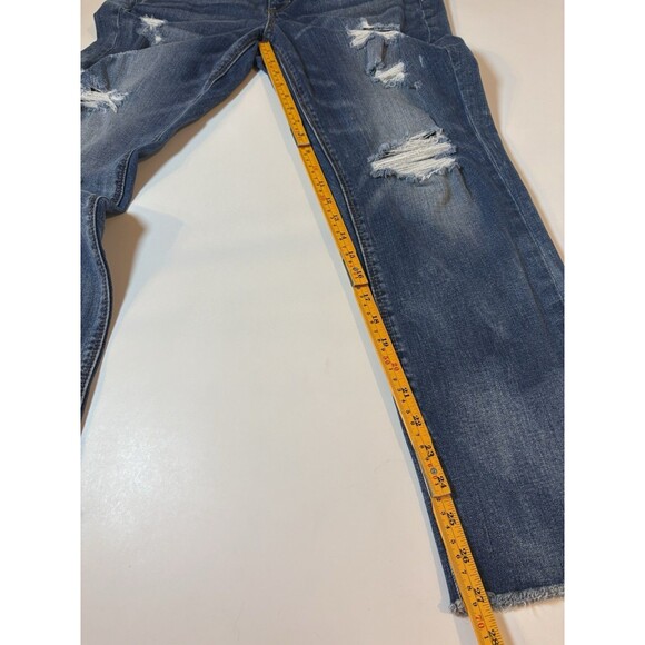 American Eagle TomGirl Jeans Womens 10 Blue Denim Stretch Distressed Button Fly - Picture 7 of 13